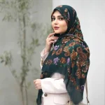 روسری نخ سیا اسکارف طرح گل - Image 3