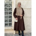 ست جلیقه و پیراهن خزان قهوه ای - Image 2