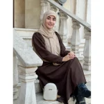 ست جلیقه و پیراهن خزان قهوه ای