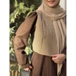 ست جلیقه و پیراهن خزان قهوه ای - Image 3