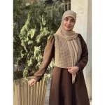 ست جلیقه و پیراهن خزان قهوه ای - Image 4