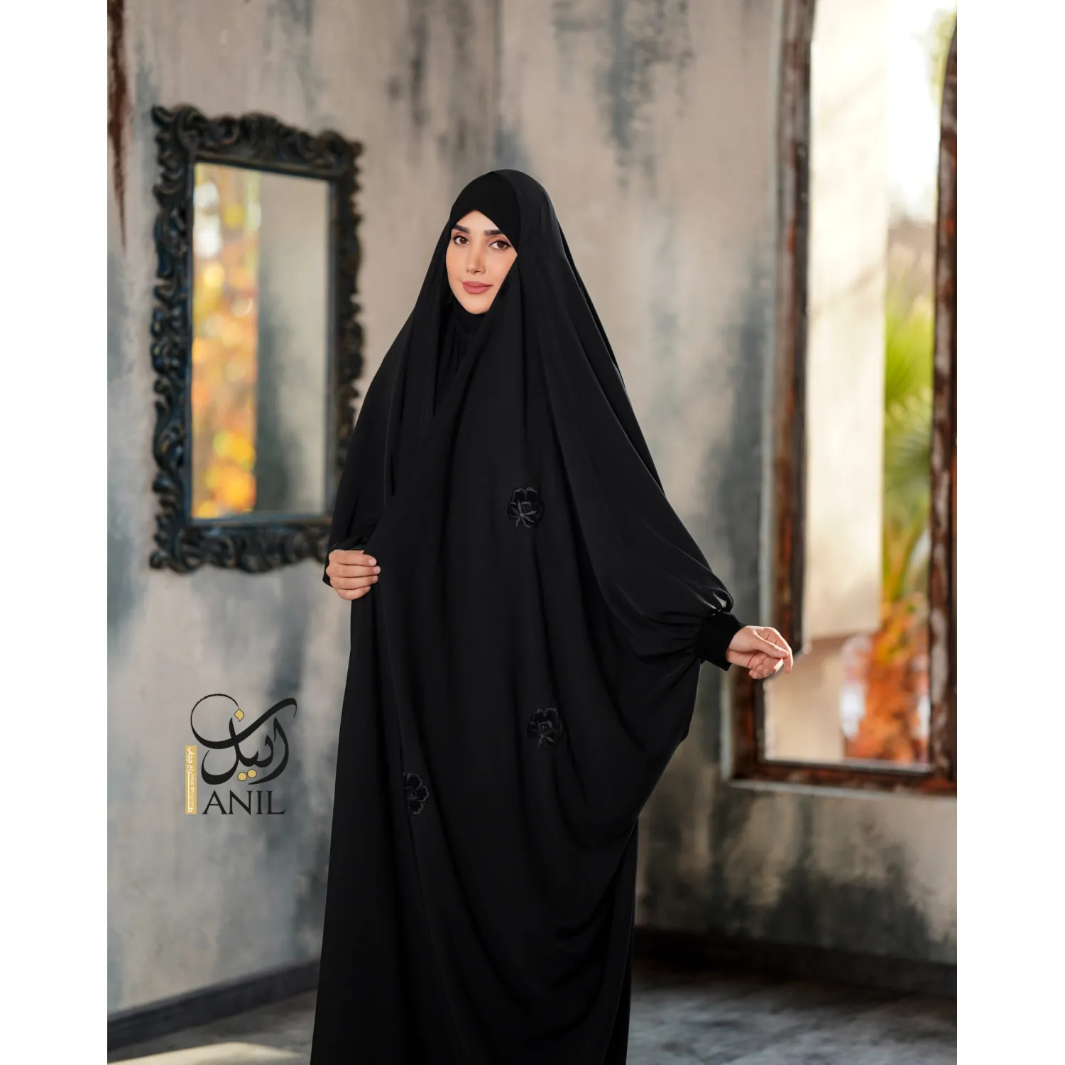 چادر-عربی-مدل-گلدوزی-گل-1663 چادر عربی مدل گلدوزی گل - Image 1