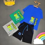 تیشرت شلوارک پسرانه طرح دایناسور اسکیت سوار - Image 3