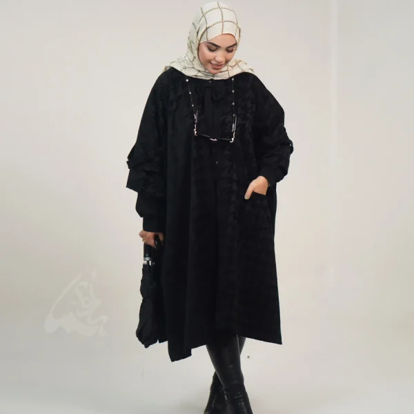 پانچو پناه مخمل شانل ترک - تصویر 4