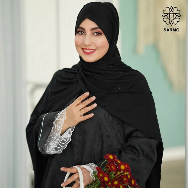 شال کویتی کشی با مرواریدهای مشکی