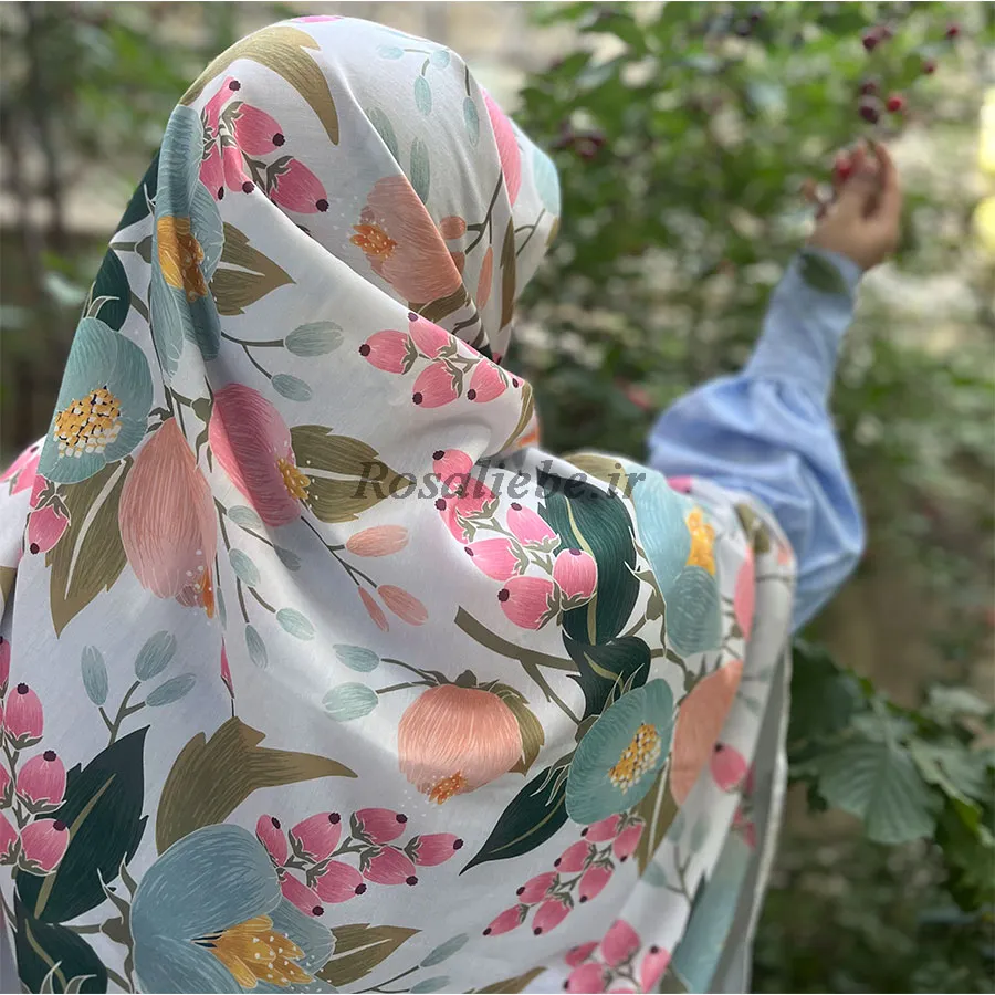 روسری-نخی-گلبهار-آبی-1117 روسری نخی گلبهار آبی - Image 1