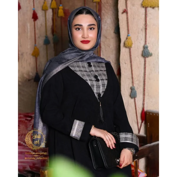 عبای مخمل کبریتی نجلا مشکی - تصویر 3
