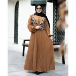 ست پیراهن و جلیقه گلبرگ شتری