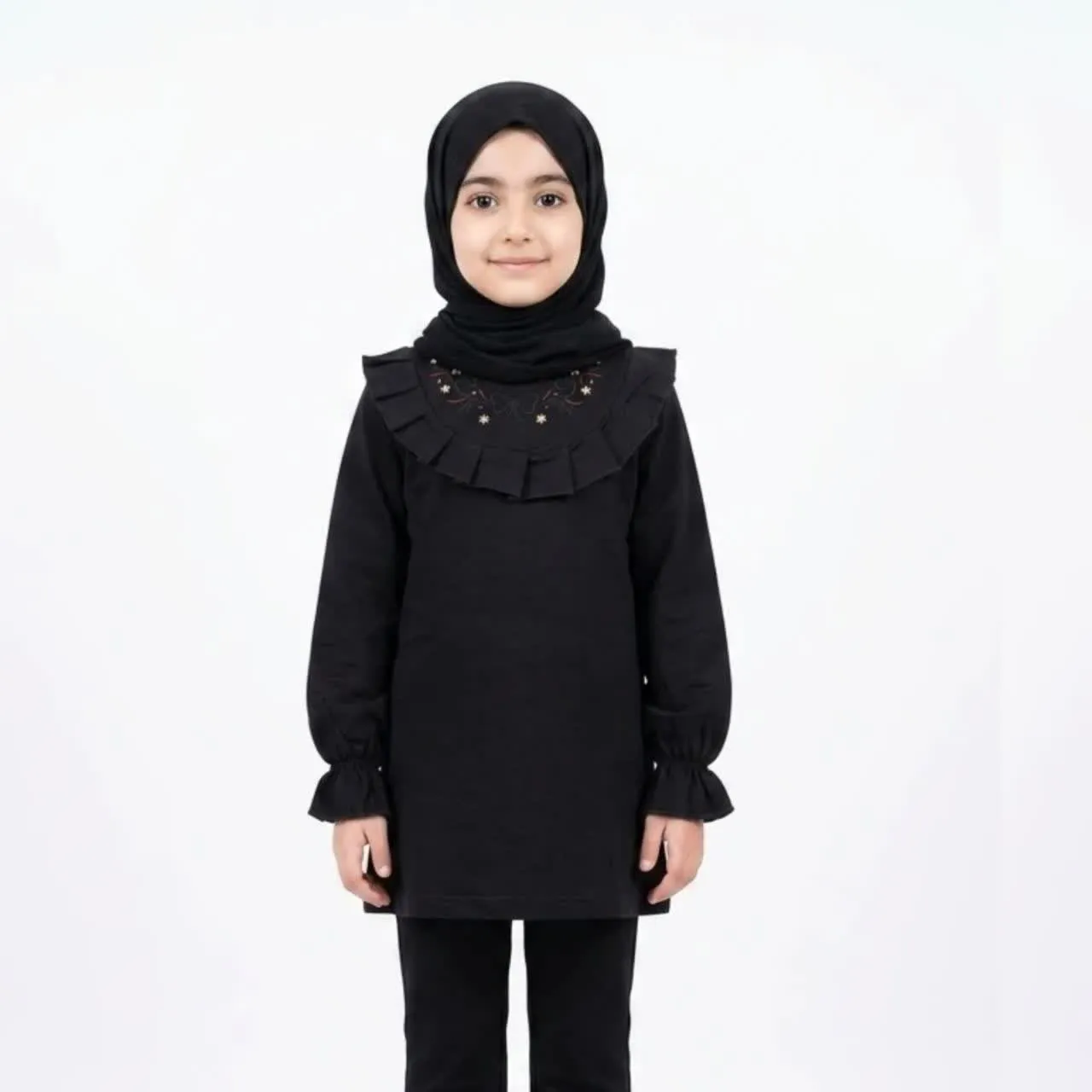 تونیک-مشکی-دخترانه-طرح-زرین-گل-33503 تونیک مشکی دخترانه طرح زرین گل کد 121113 کد 121114 - Image 1