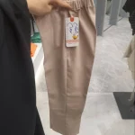 شلوار کتان نوجوان کمرکش رنگ کرم