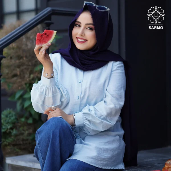 شومیز پاستیلی آبی - تصویر 3