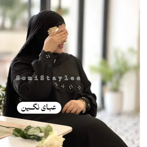 عبای جواهردوزی نگین پارچه وارداتی - تصویر 5