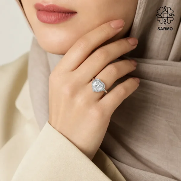 انگشتر نگین قلبی نقره ای استیل کد 40707400 - Image 4