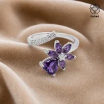 انگشتر استیل گلدار طرح قلب رنگ بنفش نقره ای کد 407074014 - Image 3