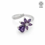 انگشتر استیل گلدار طرح قلب رنگ بنفش نقره ای کد 407074014