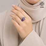 انگشتر استیل گلدار طرح قلب رنگ بنفش نقره ای کد 407074014 - Image 4