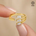 انگشتر سه نگین اشکی ژوپینگ طلایی کد 405230219 - Image 3