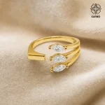 انگشتر سه نگین اشکی ژوپینگ طلایی کد 405230219 - Image 2