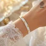 دستبند چرمی سفید گلدار کد 509428066-58 - Image 4