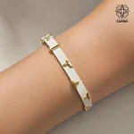 دستبند چرمی سفید گلدار کد 509428066-58 - Image 3