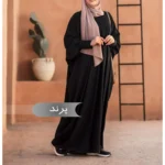 مانتو عبایی پرند مشکی کد 1401 - Image 2