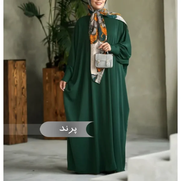 مانتو عبایی پرند مشکی کد 1401 - تصویر 3