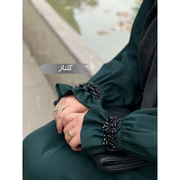 مانتو عبایی گلناز مشکی کد 1406 - تصویر 7
