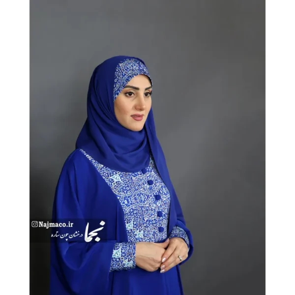 هد شال سنتی رنگی مدل رز آبی - Image 3