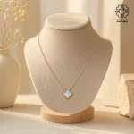 گردنبند استیل ونکلیف تک گل سفید طلایی کد 509428062