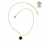 گردنبند استیل ونکلیف تک گل مشکی طلایی کد 509428062