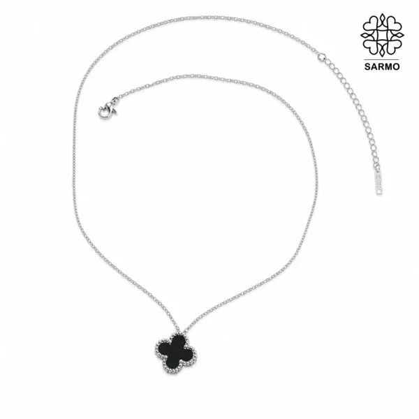 گردنبند ونکلیف تک گل مشکی نقره ای استیل کد 509428063 - Image 2
