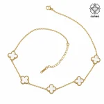 گردنبند استیل ونکلیف پنج گل سفید طلایی گل کد 509428009 - Image 2