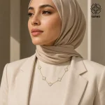 گردنبند استیل ونکلیف پنج گل سفید طلایی گل کد 509428009 - Image 3