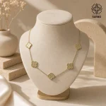 گردنبند استیل ونکلیف پنج گل طلایی طرح دار کد 509428035
