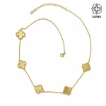 گردنبند استیل ونکلیف پنج گل طلایی طرح دار کد 509428035 - Image 2