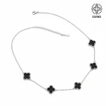 گردنبند استیل ونکلیف پنج گل مشکی نقره ای کد 509428010