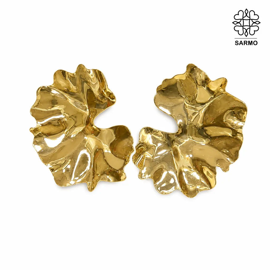 گوشواره-برگ-طلایی-کد-15-1057-heljB گوشواره برگ طلایی استیل کد 44101145 - Image 1