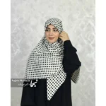 روسری کرپ حریر لبنانی طرح دار سفید مشکی مربعی - تصویر 2