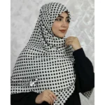 روسری کرپ حریر لبنانی طرح دار سفید مشکی مربعی - تصویر 4