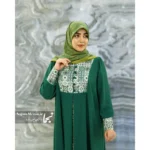 مانتو عبایی مجلسی رنگی کرپ الیزه رز سبز - تصویر 4