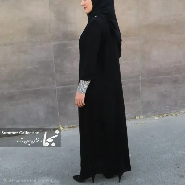 مانتو عبایی مشکی حریر اسود حلما - تصویر 2
