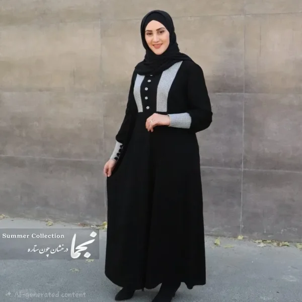 مانتو عبایی مشکی حریر اسود حلما - تصویر 4