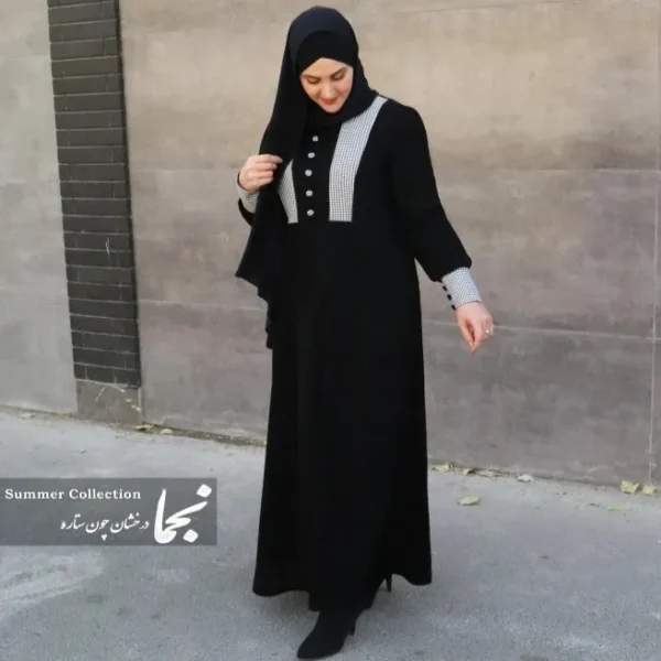مانتو عبایی مشکی حریر اسود حلما - تصویر 6